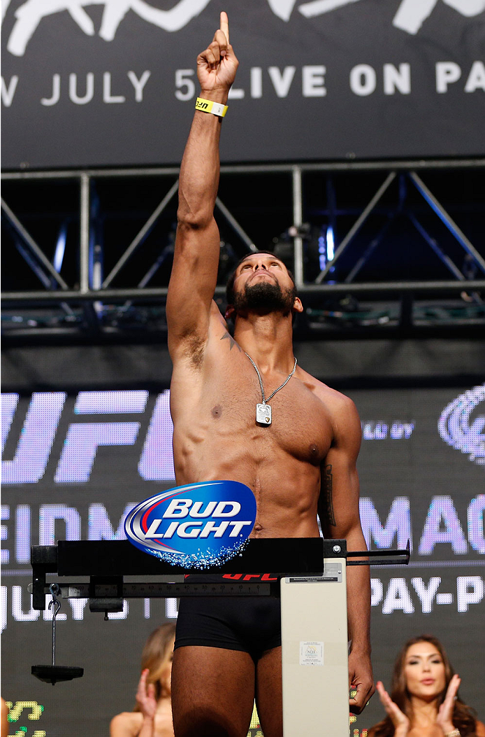 LAS VEGAS, NV - JULY 04: Thiago Santos weighs in during the UFC 175 weigh-in inside the Mandalay Bay Events Center on July 4, 2014 in Las Vegas, Nevada. (Photo by Josh Hedges/Zuffa LLC/Zuffa LLC via Getty Images)