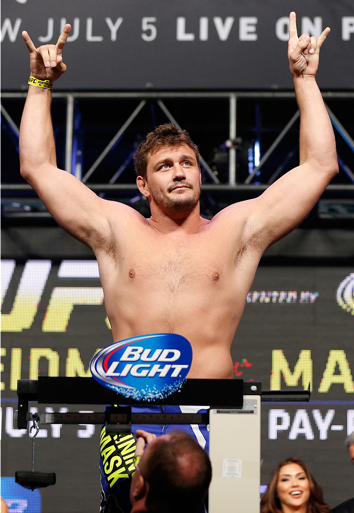 LAS VEGAS, NV - JULY 04: Matt Mitrione weighs in during the UFC 175 weigh-in inside the Mandalay Bay Events Center on July 4, 2014 in Las Vegas, Nevada. (Photo by Josh Hedges/Zuffa LLC/Zuffa LLC via Getty Images)