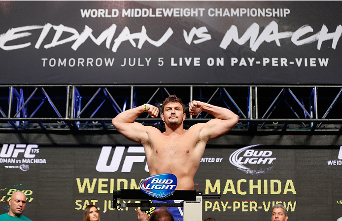 LAS VEGAS, NV - JULY 04: Matt Mitrione weighs in during the UFC 175 weigh-in inside the Mandalay Bay Events Center on July 4, 2014 in Las Vegas, Nevada. (Photo by Josh Hedges/Zuffa LLC/Zuffa LLC via Getty Images)