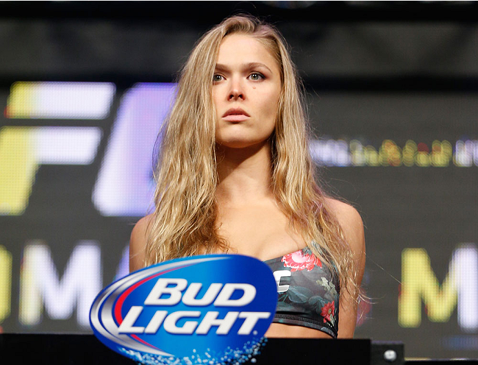 LAS VEGAS, NV - JULY 04: UFC Women's Bantamweight Champion Ronda Rousey weighs in during the UFC 175 weigh-in inside the Mandalay Bay Events Center on July 4, 2014 in Las Vegas, Nevada. (Photo by Josh Hedges/Zuffa LLC/Zuffa LLC via Getty Images)