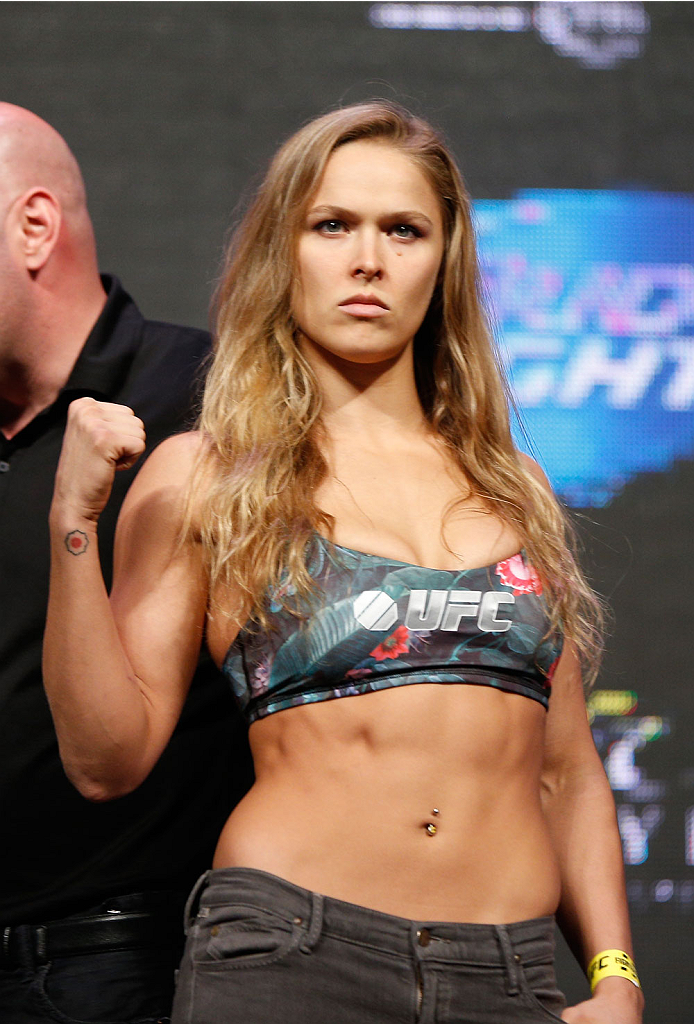 LAS VEGAS, NV - JULY 04: UFC Women's Bantamweight Champion Ronda Rousey weighs in during the UFC 175 weigh-in inside the Mandalay Bay Events Center on July 4, 2014 in Las Vegas, Nevada. (Photo by Josh Hedges/Zuffa LLC/Zuffa LLC via Getty Images)