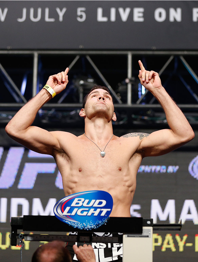 LAS VEGAS, NV - JULY 04: UFC Middleweight Champion Chris Weidman weighs in during the UFC 175 weigh-in inside the Mandalay Bay Events Center on July 4, 2014 in Las Vegas, Nevada. (Photo by Josh Hedges/Zuffa LLC/Zuffa LLC via Getty Images)