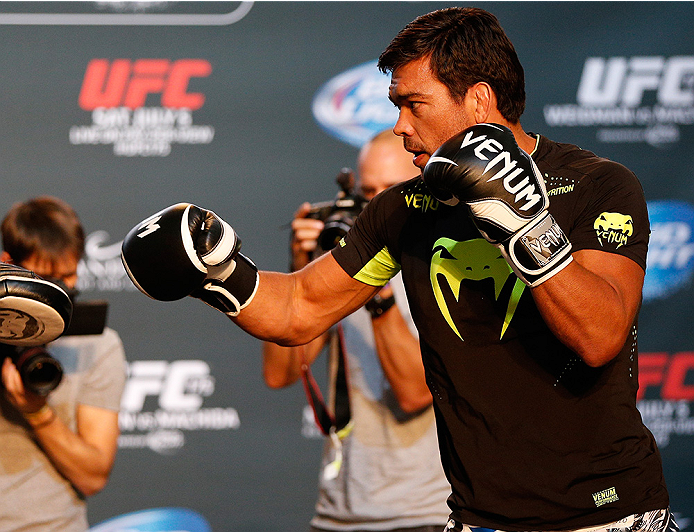 LAS VEGAS, NV - JULY 02: UFC middleweight title challenger Lyoto Machida holds an open training session ahead of UFC 175 at the Fashion Show Mall on July 2, 2014 in Las Vegas, Nevada. (Photo by Josh Hedges/Zuffa LLC/Zuffa LLC via Getty Images)