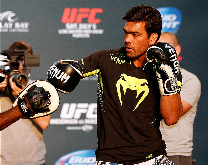 LAS VEGAS, NV - JULY 02: UFC middleweight title challenger Lyoto Machida holds an open training session ahead of UFC 175 at the Fashion Show Mall on July 2, 2014 in Las Vegas, Nevada. (Photo by Josh Hedges/Zuffa LLC/Zuffa LLC via Getty Images)