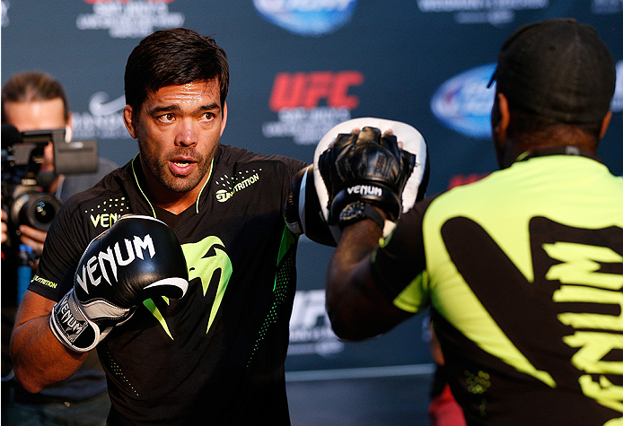 LAS VEGAS, NV - JULY 02: UFC middleweight title challenger Lyoto Machida holds an open training session ahead of UFC 175 at the Fashion Show Mall on July 2, 2014 in Las Vegas, Nevada. (Photo by Josh Hedges/Zuffa LLC/Zuffa LLC via Getty Images)