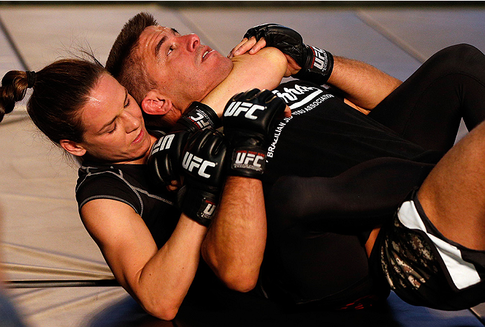 LAS VEGAS, NV - JULY 02: Alexis Davis holds an open training session ahead of UFC 175 at the Fashion Show Mall on July 2, 2014 in Las Vegas, Nevada. (Photo by Josh Hedges/Zuffa LLC/Zuffa LLC via Getty Images)