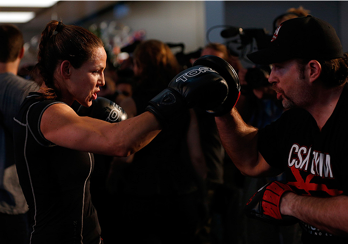 LAS VEGAS, NV - JULY 02: Alexis Davis holds an open training session ahead of UFC 175 at the Fashion Show Mall on July 2, 2014 in Las Vegas, Nevada. (Photo by Josh Hedges/Zuffa LLC/Zuffa LLC via Getty Images)