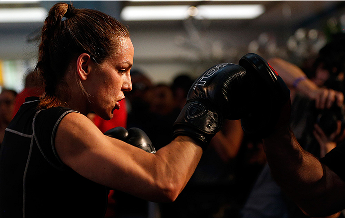 LAS VEGAS, NV - JULY 02: Alexis Davis holds an open training session ahead of UFC 175 at the Fashion Show Mall on July 2, 2014 in Las Vegas, Nevada. (Photo by Josh Hedges/Zuffa LLC/Zuffa LLC via Getty Images)