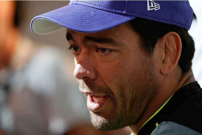 LAS VEGAS, NV - JULY 02: UFC middleweight title challenger Lyoto Machida interacts with media after an open training session ahead of UFC 175 at the Fashion Show Mall on July 2, 2014 in Las Vegas, Nevada. (Photo by Josh Hedges/Zuffa LLC/Zuffa LLC via Ge