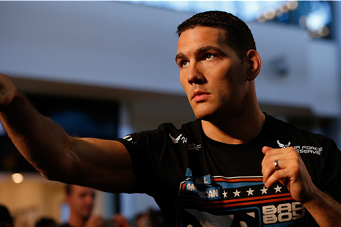 LAS VEGAS, NV - JULY 02: UFC middleweight champion Chris Weidman holds an open training session ahead of UFC 175 at the Fashion Show Mall on July 2, 2014 in Las Vegas, Nevada. (Photo by Josh Hedges/Zuffa LLC/Zuffa LLC via Getty Images)