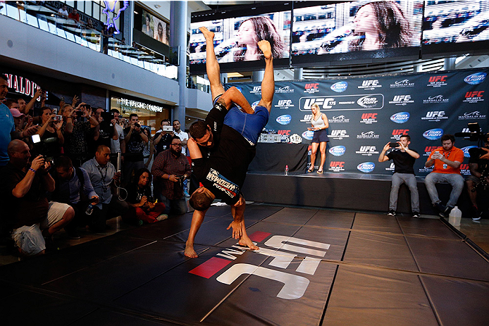 LAS VEGAS, NV - JULY 02: UFC middleweight champion Chris Weidman holds an open training session ahead of UFC 175 at the Fashion Show Mall on July 2, 2014 in Las Vegas, Nevada. (Photo by Josh Hedges/Zuffa LLC/Zuffa LLC via Getty Images)