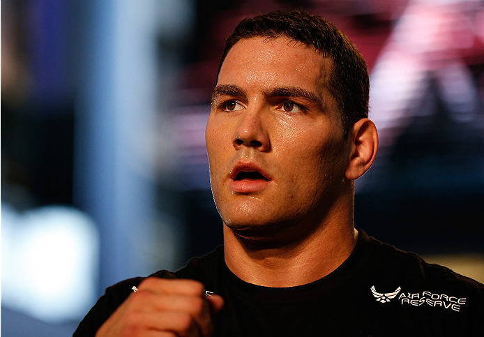 LAS VEGAS, NV - JULY 02: UFC middleweight champion Chris Weidman holds an open training session ahead of UFC 175 at the Fashion Show Mall on July 2, 2014 in Las Vegas, Nevada. (Photo by Josh Hedges/Zuffa LLC/Zuffa LLC via Getty Images)