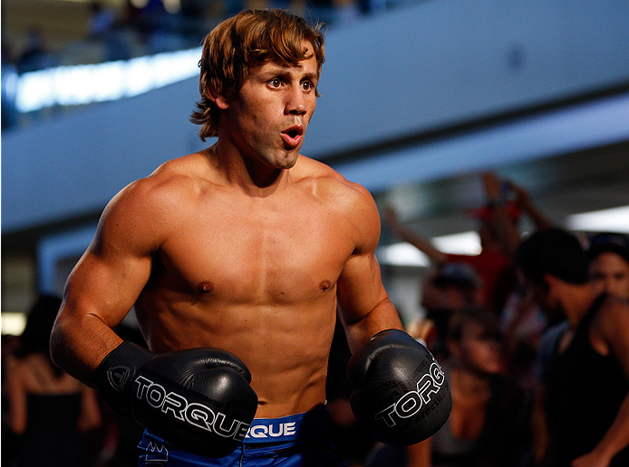 LAS VEGAS, NV - JULY 02: Urijah Faber holds an open training session ahead of UFC 175 at the Fashion Show Mall on July 2, 2014 in Las Vegas, Nevada. (Photo by Josh Hedges/Zuffa LLC/Zuffa LLC via Getty Images)