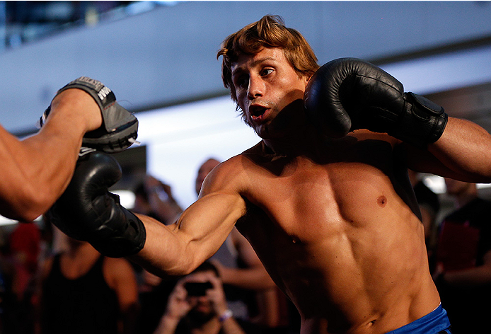 LAS VEGAS, NV - JULY 02: Urijah Faber holds an open training session ahead of UFC 175 at the Fashion Show Mall on July 2, 2014 in Las Vegas, Nevada. (Photo by Josh Hedges/Zuffa LLC/Zuffa LLC via Getty Images)