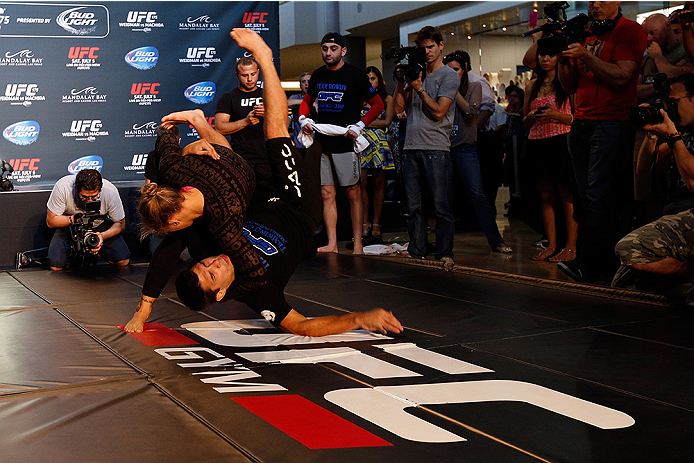 LAS VEGAS, NV - JULY 02: UFC women's bantamweight champion Ronda Rousey holds an open training session ahead of UFC 175 at the Fashion Show Mall on July 2, 2014 in Las Vegas, Nevada. (Photo by Josh Hedges/Zuffa LLC/Zuffa LLC via Getty Images)