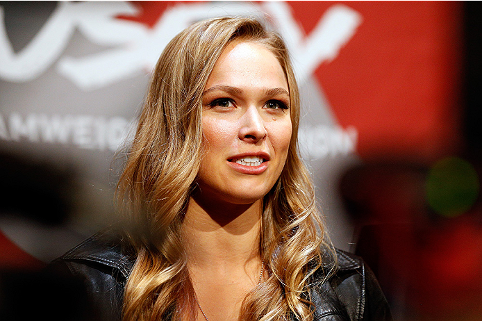 LAS VEGAS, NV - JULY 03: UFC women's bantamweight champion Ronda Rousey interacts with media during the UFC Ultimate Media Day at the Mandalay Bay Resort and Casino on July 3, 2014 in Las Vegas, Nevada. (Photo by Josh Hedges/Zuffa LLC/Zuffa LLC via Gett