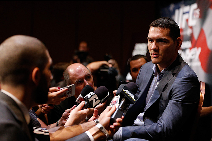 LAS VEGAS, NV - JULY 03: UFC middleweight champion Chris Weidman interacts with media during the UFC Ultimate Media Day at the Mandalay Bay Resort and Casino on July 3, 2014 in Las Vegas, Nevada. (Photo by Josh Hedges/Zuffa LLC/Zuffa LLC via Getty Image