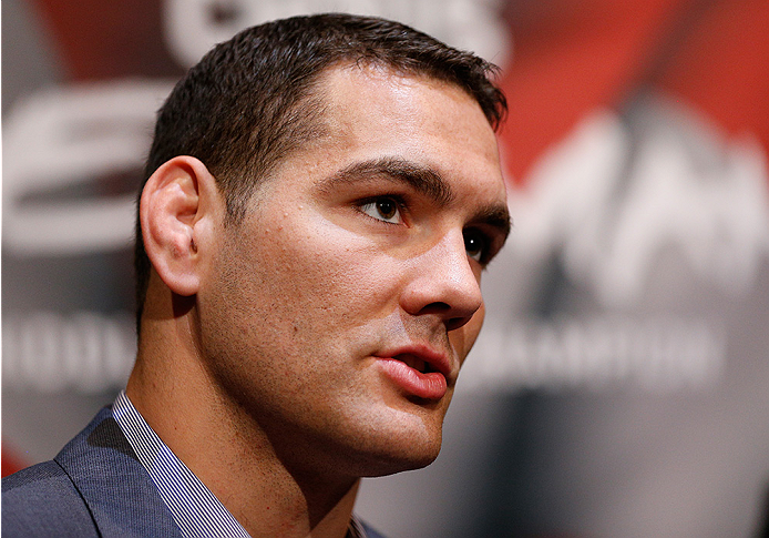LAS VEGAS, NV - JULY 03: UFC middleweight champion Chris Weidman interacts with media during the UFC Ultimate Media Day at the Mandalay Bay Resort and Casino on July 3, 2014 in Las Vegas, Nevada. (Photo by Josh Hedges/Zuffa LLC/Zuffa LLC via Getty Image