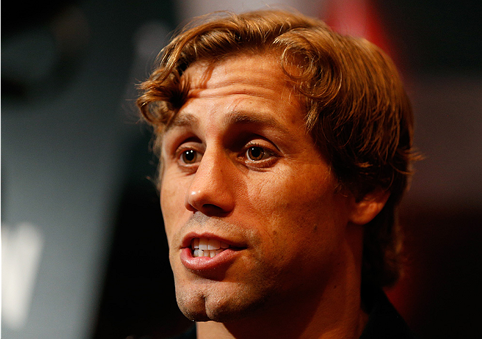 LAS VEGAS, NV - JULY 03: Urijah Faber interacts with media during the UFC Ultimate Media Day at the Mandalay Bay Resort and Casino on July 3, 2014 in Las Vegas, Nevada. (Photo by Josh Hedges/Zuffa LLC/Zuffa LLC via Getty Images)