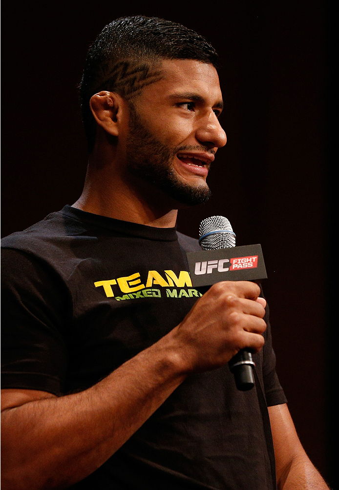 LAS VEGAS, NV - JULY 03: Dhiego Lima interacts with fans during the UFC Ultimate Media Day at the Mandalay Bay Resort and Casino on July 3, 2014 in Las Vegas, Nevada. (Photo by Josh Hedges/Zuffa LLC/Zuffa LLC via Getty Images)