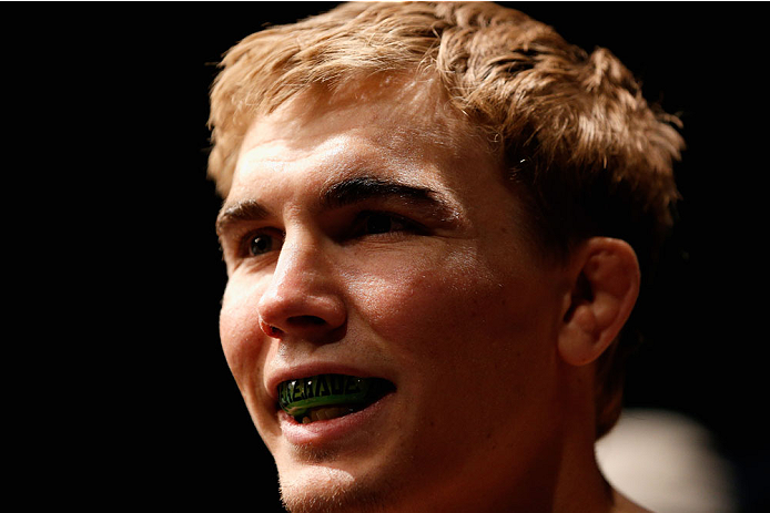 LAS VEGAS, NV - SEPTEMBER 27: Cody Gibson prepares to enter the Octagon before facing Manvel Gamburyan in their bantamweight fight during the UFC 178 event inside the MGM Grand Garden Arena on September 27, 2014 in Las Vegas, Nevada. (Photo by Josh Hedg