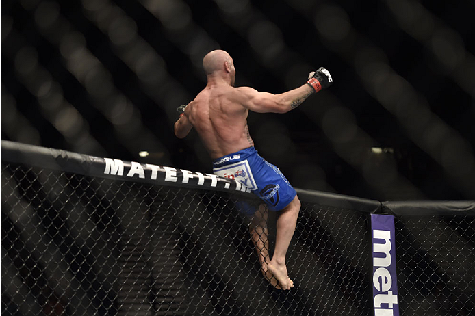 LAS VEGAS, NV - SEPTEMBER 27: Manval Gamburyan celebrates his win over Cody Gibson in their bantamweight fight during the UFC 178 event inside the MGM Grand Garden Arena on September 27, 2014 in Las Vegas, Nevada. (Photo by Jeff Bottari/Zuffa LLC/Zuffa