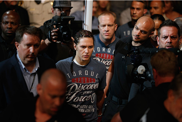 LAS VEGAS, NV - SEPTEMBER 27: Cat Zingano enters the arena for her fight with Amanda Nunes before their women's bantamweight fight during the UFC 178 event inside the MGM Grand Garden Arena on September 27, 2014 in Las Vegas, Nevada. (Photo by Josh Hedg
