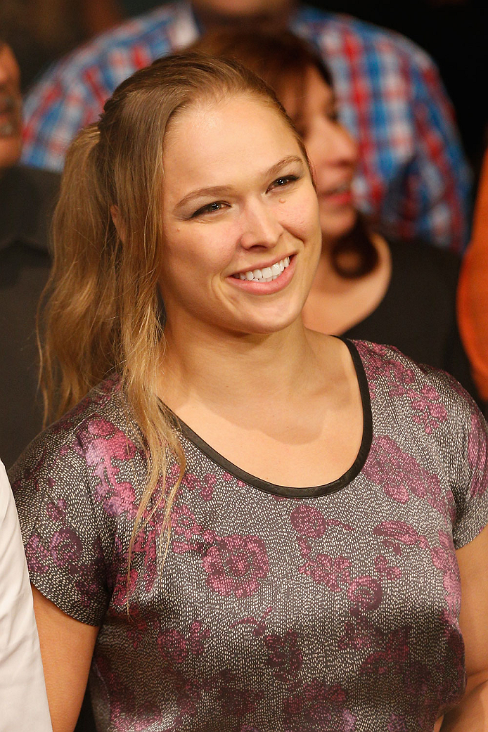 LAS VEGAS, NV - SEPTEMBER 27: UFC Women's Bantamweight champion Ronda Rousey is in attendance during the UFC 178 event inside the MGM Grand Garden Arena on September 27, 2014 in Las Vegas, Nevada. (Photo by Josh Hedges/Zuffa LLC/Zuffa LLC via Getty Imag