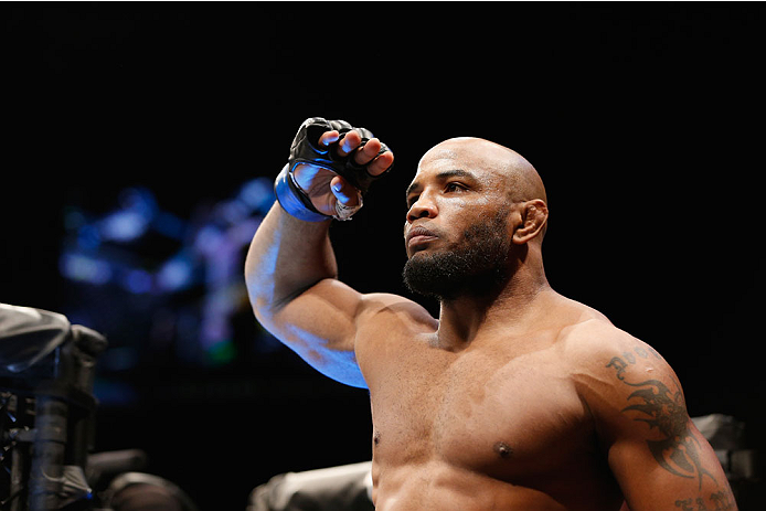 LAS VEGAS, NV - SEPTEMBER 27: Yoel Romero enters the Octagon before his fight with Tim Kennedy in their middleweight fight during the UFC 178 event inside the MGM Grand Garden Arena on September 27, 2014 in Las Vegas, Nevada. (Photo by Josh Hedges/Zuffa