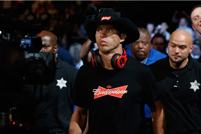 LAS VEGAS, NV - SEPTEMBER 27: Donald Cerrone enters the arena for his lightweight fight with Eddie Alvarez during the UFC 178 event inside the MGM Grand Garden Arena on September 27, 2014 in Las Vegas, Nevada. (Photo by Josh Hedges/Zuffa LLC/Zuffa LLC v