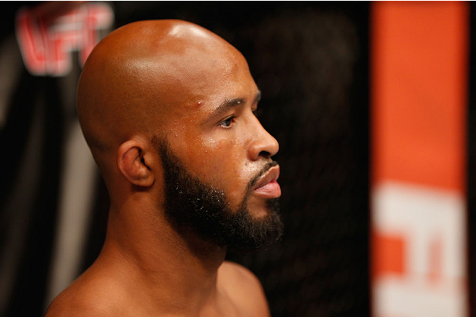 LAS VEGAS, NV - SEPTEMBER 27: UFC Flyweight champion Demetrious Johnson before his flyweight championship fight with Chris Cariaso during the UFC 178 event inside the MGM Grand Garden Arena on September 27, 2014 in Las Vegas, Nevada. (Photo by Josh Hedg