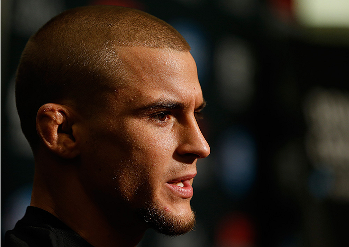 LAS VEGAS, NV - SEPTEMBER 25: Dustin Poirier interacts with media during the UFC 178 Ultimate Media Day at the MGM Grand Hotel/Casino on September 25, 2014 in Las Vegas, Nevada. (Photo by Josh Hedges/Zuffa LLC/Zuffa LLC via Getty Images)