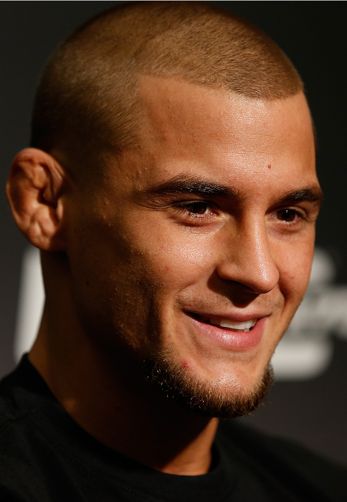 LAS VEGAS, NV - SEPTEMBER 25: Dustin Poirier interacts with media during the UFC 178 Ultimate Media Day at the MGM Grand Hotel/Casino on September 25, 2014 in Las Vegas, Nevada. (Photo by Josh Hedges/Zuffa LLC/Zuffa LLC via Getty Images)
