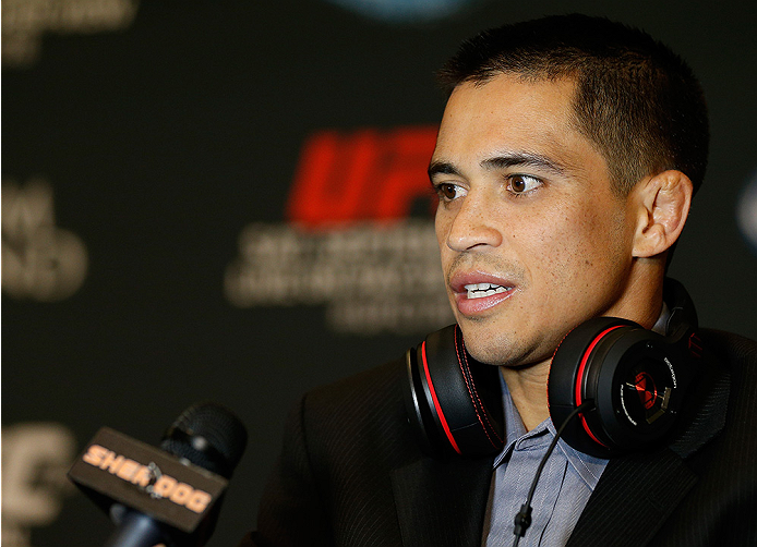 LAS VEGAS, NV - SEPTEMBER 25: Chris Cariaso interacts with media during the UFC 178 Ultimate Media Day at the MGM Grand Hotel/Casino on September 25, 2014 in Las Vegas, Nevada. (Photo by Josh Hedges/Zuffa LLC/Zuffa LLC via Getty Images)