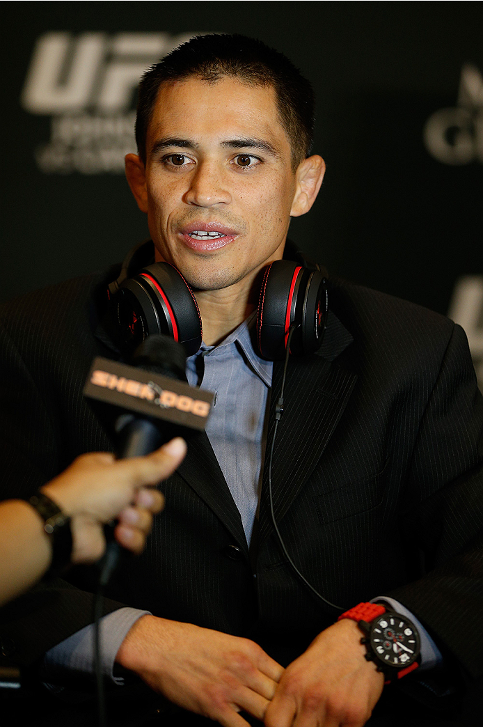 LAS VEGAS, NV - SEPTEMBER 25: Chris Cariaso interacts with media during the UFC 178 Ultimate Media Day at the MGM Grand Hotel/Casino on September 25, 2014 in Las Vegas, Nevada. (Photo by Josh Hedges/Zuffa LLC/Zuffa LLC via Getty Images)