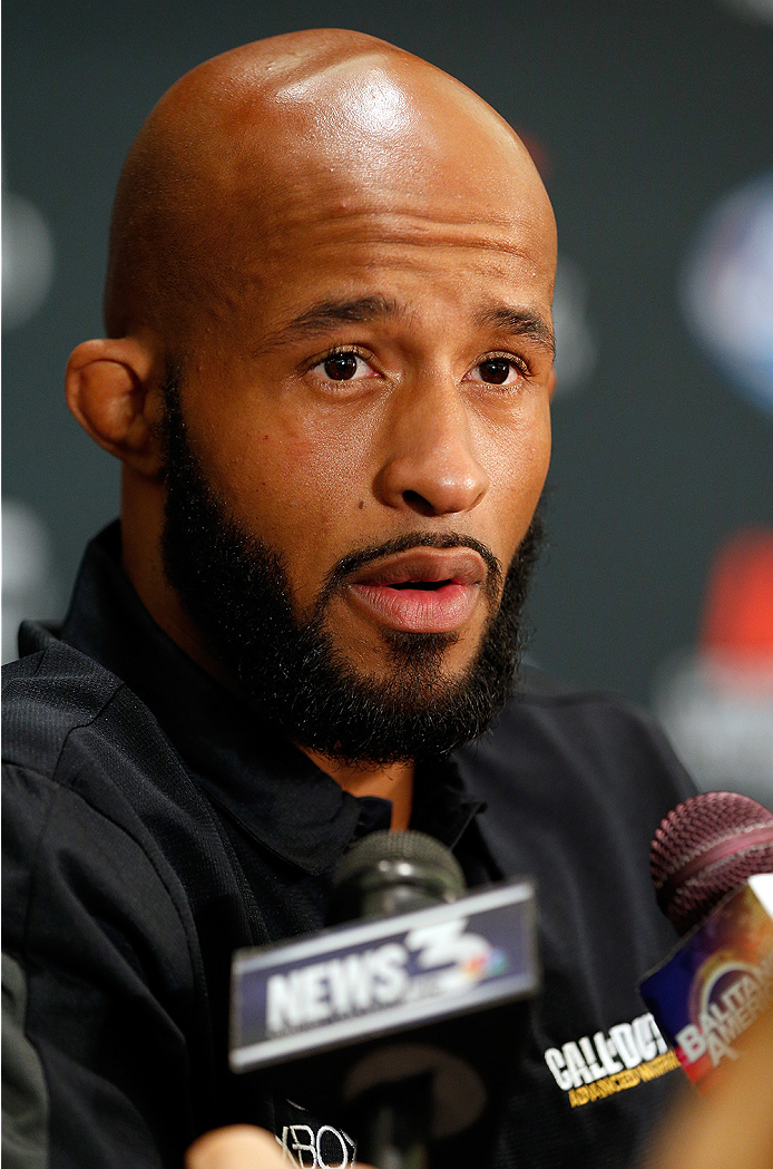 LAS VEGAS, NV - SEPTEMBER 25: Demetrious Johnson interacts with media during the UFC 178 Ultimate Media Day at the MGM Grand Hotel/Casino on September 25, 2014 in Las Vegas, Nevada. (Photo by Josh Hedges/Zuffa LLC/Zuffa LLC via Getty Images)