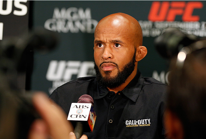LAS VEGAS, NV - SEPTEMBER 25: Demetrious Johnson interacts with media during the UFC 178 Ultimate Media Day at the MGM Grand Hotel/Casino on September 25, 2014 in Las Vegas, Nevada. (Photo by Josh Hedges/Zuffa LLC/Zuffa LLC via Getty Images)
