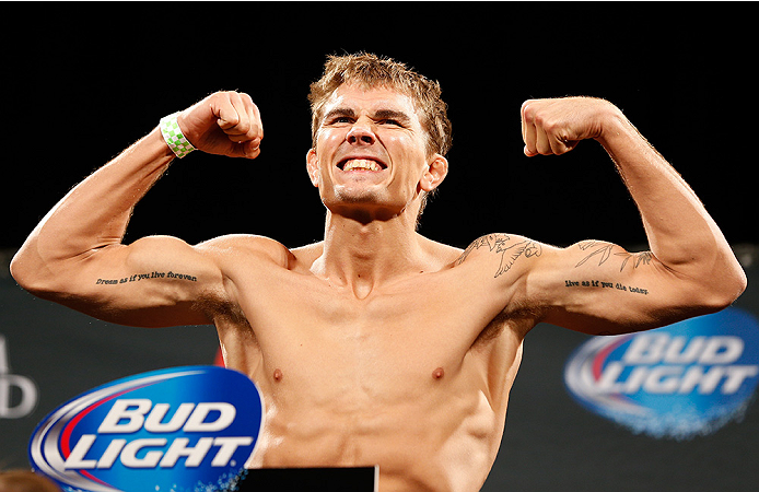LAS VEGAS, NV - SEPTEMBER 26: Cody Gibson weighs in during the UFC 178 weigh-in at the MGM Grand Conference Center on September 26, 2014 in Las Vegas, Nevada. (Photo by Josh Hedges/Zuffa LLC/Zuffa LLC via Getty Images)