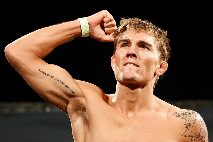 LAS VEGAS, NV - SEPTEMBER 26: Cody Gibson weighs in during the UFC 178 weigh-in at the MGM Grand Conference Center on September 26, 2014 in Las Vegas, Nevada. (Photo by Josh Hedges/Zuffa LLC/Zuffa LLC via Getty Images)