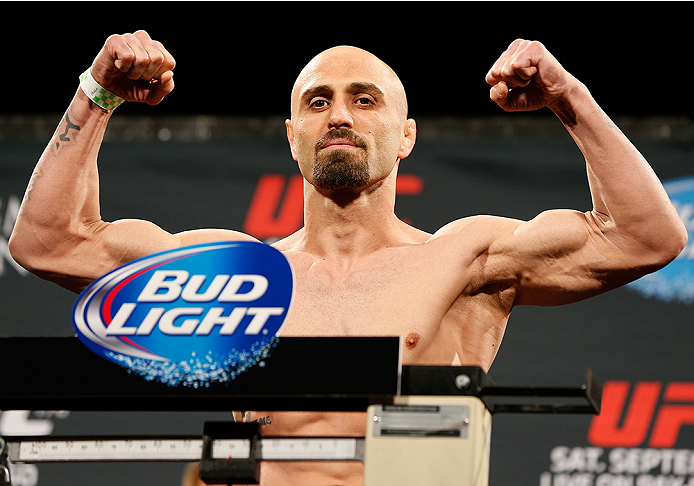 LAS VEGAS, NV - SEPTEMBER 26: Manvel Gamburyan of Armenia weighs in during the UFC 178 weigh-in at the MGM Grand Conference Center on September 26, 2014 in Las Vegas, Nevada. (Photo by Josh Hedges/Zuffa LLC/Zuffa LLC via Getty Images)
