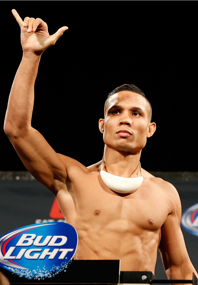 LAS VEGAS, NV - SEPTEMBER 26: Jon Tuck of Guam weighs in during the UFC 178 weigh-in at the MGM Grand Conference Center on September 26, 2014 in Las Vegas, Nevada. (Photo by Josh Hedges/Zuffa LLC/Zuffa LLC via Getty Images)