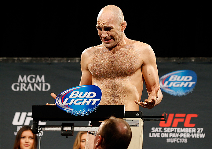 LAS VEGAS, NV - SEPTEMBER 26: Brian Ebersole weighs in during the UFC 178 weigh-in at the MGM Grand Conference Center on September 26, 2014 in Las Vegas, Nevada. (Photo by Josh Hedges/Zuffa LLC/Zuffa LLC via Getty Images)