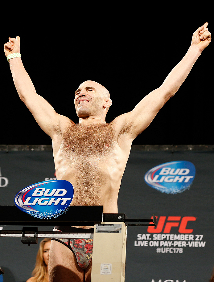 LAS VEGAS, NV - SEPTEMBER 26: Brian Ebersole weighs in during the UFC 178 weigh-in at the MGM Grand Conference Center on September 26, 2014 in Las Vegas, Nevada. (Photo by Josh Hedges/Zuffa LLC/Zuffa LLC via Getty Images)