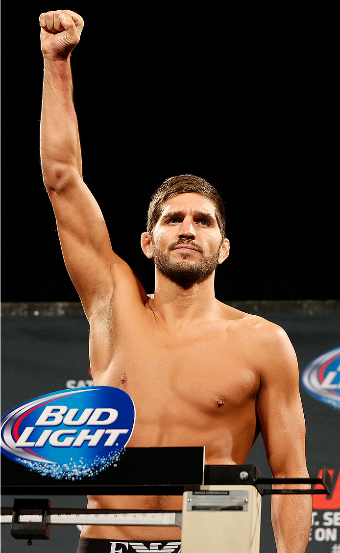 LAS VEGAS, NV - SEPTEMBER 26: Patrick Cote of Canada weighs in during the UFC 178 weigh-in at the MGM Grand Conference Center on September 26, 2014 in Las Vegas, Nevada. (Photo by Josh Hedges/Zuffa LLC/Zuffa LLC via Getty Images)