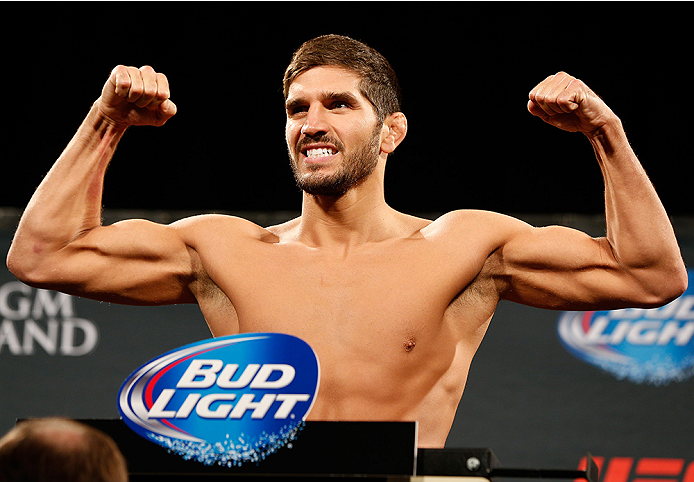LAS VEGAS, NV - SEPTEMBER 26: Patrick Cote of Canada weighs in during the UFC 178 weigh-in at the MGM Grand Conference Center on September 26, 2014 in Las Vegas, Nevada. (Photo by Josh Hedges/Zuffa LLC/Zuffa LLC via Getty Images)