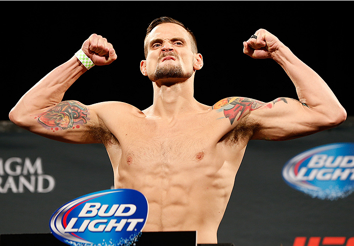 LAS VEGAS, NV - SEPTEMBER 26: James Krause weighs in during the UFC 178 weigh-in at the MGM Grand Conference Center on September 26, 2014 in Las Vegas, Nevada. (Photo by Josh Hedges/Zuffa LLC/Zuffa LLC via Getty Images)