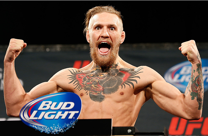 LAS VEGAS, NV - SEPTEMBER 26: Conor McGregor of Ireland poses on the scale after weighing in during the UFC 178 weigh-in at the MGM Grand Conference Center on September 26, 2014 in Las Vegas, Nevada. (Photo by Josh Hedges/Zuffa LLC/Zuffa LLC via Getty Im