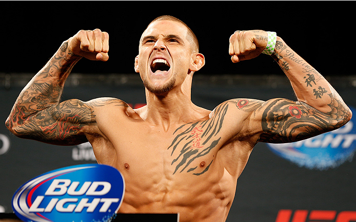LAS VEGAS, NV - SEPTEMBER 26: Dustin Poirier weighs in during the UFC 178 weigh-in at the MGM Grand Conference Center on September 26, 2014 in Las Vegas, Nevada. (Photo by Josh Hedges/Zuffa LLC/Zuffa LLC via Getty Images)