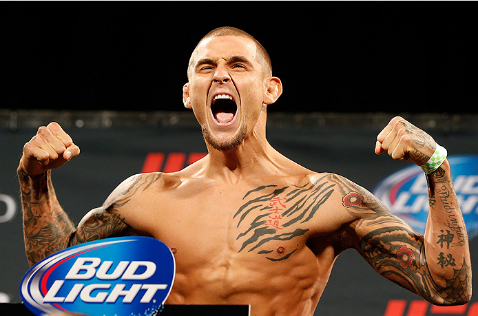 LAS VEGAS, NV - SEPTEMBER 26: Dustin Poirier weighs in during the UFC 178 weigh-in at the MGM Grand Conference Center on September 26, 2014 in Las Vegas, Nevada. (Photo by Josh Hedges/Zuffa LLC/Zuffa LLC via Getty Images)