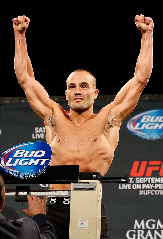 LAS VEGAS, NV - SEPTEMBER 26: Eddie Alvarez weighs in during the UFC 178 weigh-in at the MGM Grand Conference Center on September 26, 2014 in Las Vegas, Nevada. (Photo by Josh Hedges/Zuffa LLC/Zuffa LLC via Getty Images)